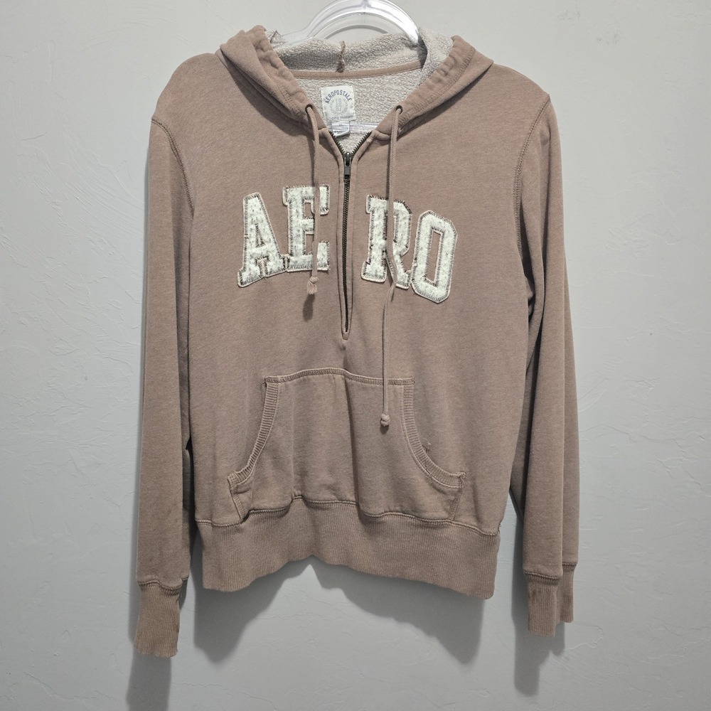Y2K Aeropostale‎ Hoodie Womens XL Brown Aero 1/4 Zip Logo Sweatshirt